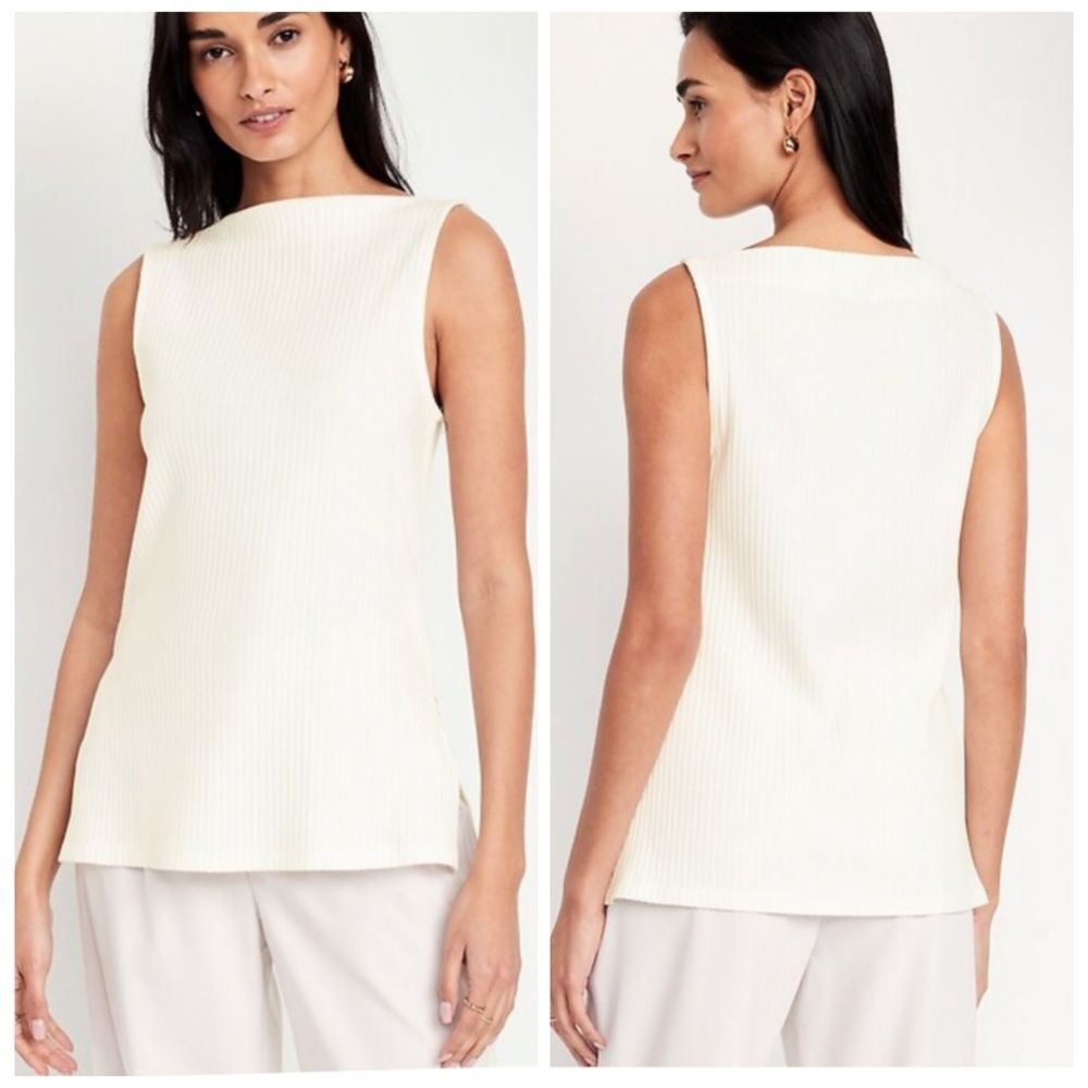 Old Navy Slit Neck Ribbed Top Boatneck Sleeveless Off White M Tall